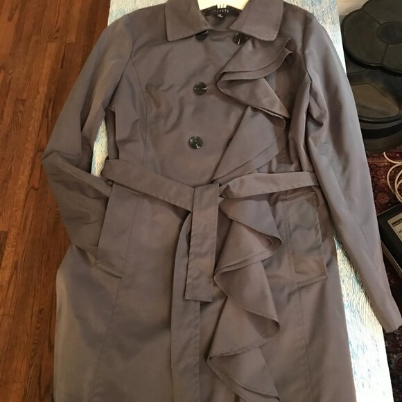 Sandro Studio Women's Grey Trench Coat Belted Jacket Size Medium Pre-Owned - Picture 5 of 10